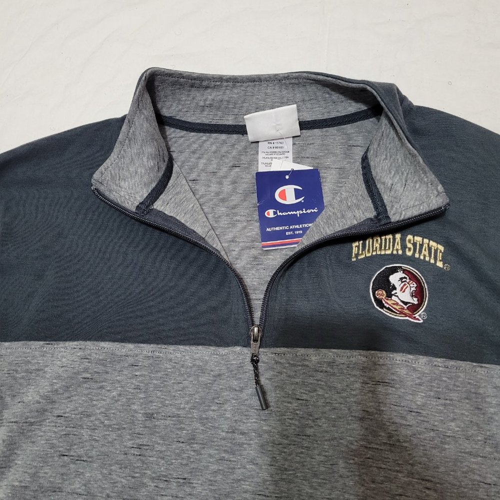 Champion FSU Florida State Seminoles Pullover 1/4 Zip Sweatshirt Jacket Grey ACC - Picture 5 of 8